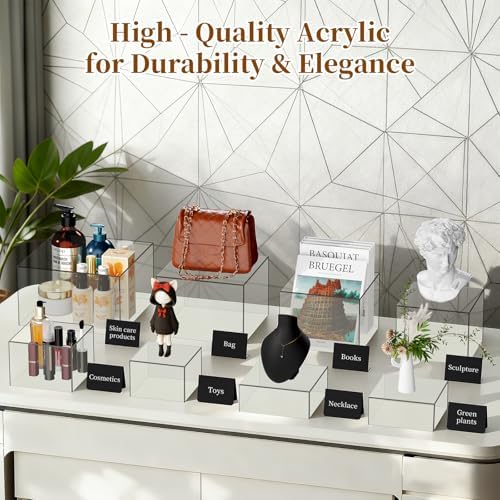 8 PCS 12" to 6" Clear Buffet Risers with Mini Sign and Makers, Large Food Risers for Buffet Table, Display Shelf, alternate