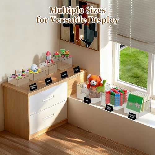 8 PCS 12" to 6" Clear Buffet Risers with Mini Sign and Makers, Large Food Risers for Buffet Table, Display Shelf, alternate