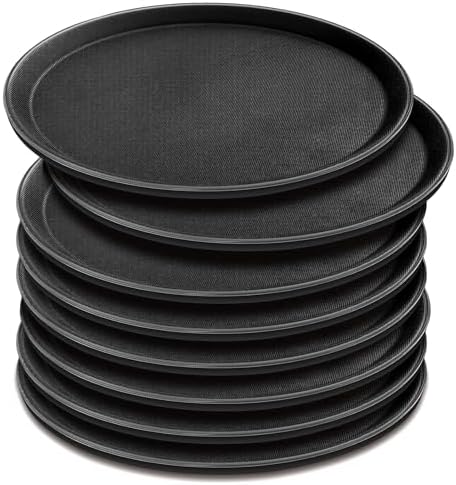 8 Pcs 16 Inch Round Serving Trays Restaurant Serving Trays Plastic Food Drink Serving Tray Non Slip Rubber Lined