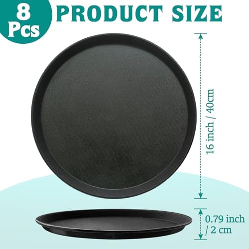 8 Pcs 16 Inch Round Serving Trays Restaurant Serving Trays Plastic Food Drink Serving Tray Non Slip Rubber Lined, alternate