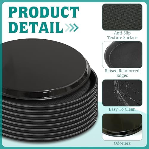 8 Pcs 16 Inch Round Serving Trays Restaurant Serving Trays Plastic Food Drink Serving Tray Non Slip Rubber Lined, alternate