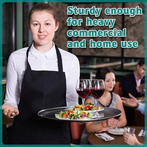 8 Pcs 16 Inch Round Serving Trays Restaurant Serving Trays Plastic Food Drink Serving Tray Non Slip Rubber Lined, alternate
