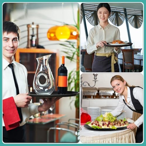 8 Pcs 16 Inch Round Serving Trays Restaurant Serving Trays Plastic Food Drink Serving Tray Non Slip Rubber Lined, alternate