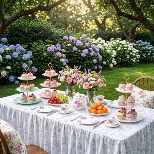 8 Pcs 3 Tier Serving Tray Cupcake Stand Sakura, White, Pink, Green in White, Pink, Green, alternate view 5