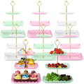 8 Pcs 3 Tier Serving Tray Cupcake Stand, Square, White, Pink, Green in White, Pink, Green