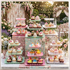 8 Pcs 3 Tier Serving Tray Cupcake Stand, Square, White, Pink, Green in White, Pink, Green, alternate view 6