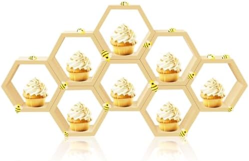 8 Pcs 5.5 Inch Honeycomb Cupcake Stand Cake Farmhouse Hexagon Display Holder Hexagonal Wood Cupcake Stand