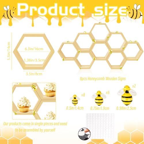8 Pcs 5.5 Inch Honeycomb Cupcake Stand Cake Farmhouse Hexagon Display Holder Hexagonal Wood Cupcake Stand, alternate view 3