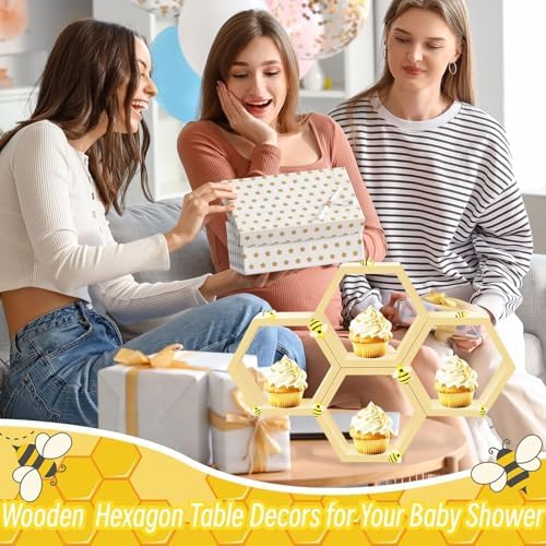 8 Pcs 5.5 Inch Honeycomb Cupcake Stand Cake Farmhouse Hexagon Display Holder Hexagonal Wood Cupcake Stand, alternate view 6