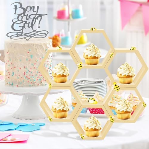 8 Pcs 5.5 Inch Honeycomb Cupcake Stand Cake Farmhouse Hexagon Display Holder Hexagonal Wood Cupcake Stand, alternate view 7