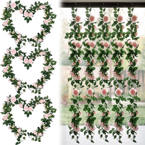 8 Pcs 54ft Artificial Rose Garland Silk Vine Wedding Decor, Pink in Pink