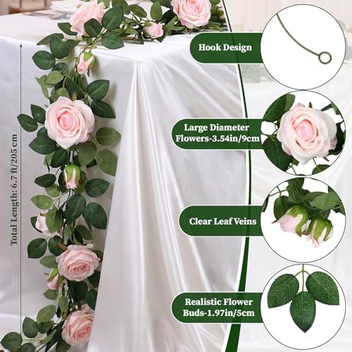 8 Pcs 54ft Artificial Rose Garland Silk Vine Wedding Decor, Pink in Pink, alternate view 4