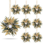 8 Pcs 9 Inch Christmas Wreaths for Kitchen Cabinet Artificial Pine Hanging Cedar Wreath with Christmas Balls