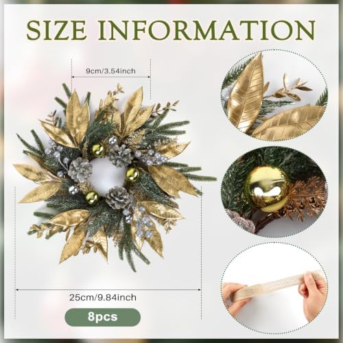 8 Pcs 9 Inch Christmas Wreaths for Kitchen Cabinet Artificial Pine Hanging Cedar Wreath with Christmas Balls, alternate view