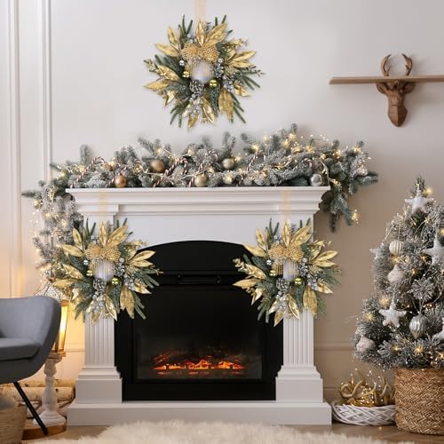 8 Pcs 9 Inch Christmas Wreaths for Kitchen Cabinet Artificial Pine Hanging Cedar Wreath with Christmas Balls, alternate view
