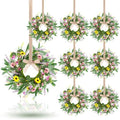 8 Pcs 9" Mini Spring Summer Flowered Wreath Floral Wedding Candle Rings Wreaths Kitchen Cabinet Wreaths with