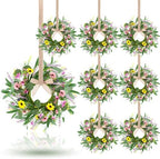 8 Pcs 9" Mini Spring Summer Flowered Wreath Floral Wedding Candle Rings Wreaths Kitchen Cabinet Wreaths with