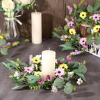 8 Pcs 9" Mini Spring Summer Flowered Wreath Floral Wedding Candle Rings Wreaths Kitchen Cabinet Wreaths with, alternate view