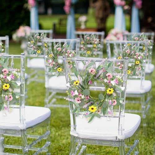 8 Pcs 9" Mini Spring Summer Flowered Wreath Floral Wedding Candle Rings Wreaths Kitchen Cabinet Wreaths with, alternate view