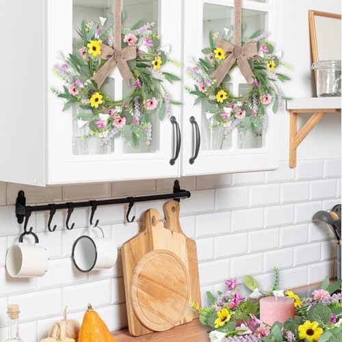 8 Pcs 9" Mini Spring Summer Flowered Wreath Floral Wedding Candle Rings Wreaths Kitchen Cabinet Wreaths with, alternate view