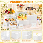 8 Pcs Acrylic Buffet Risers with Mini Sign and Marker, Party Food Display in white, alternate view 4