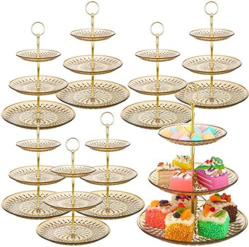 8 Pcs Acrylic Dessert Cupcake Stand 3 Tier, Clear Amber, Golden in Clear Amber