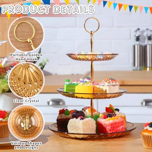 8 Pcs Acrylic Dessert Cupcake Stand 3 Tier, Clear Amber, Golden in Clear Amber, alternate view 3