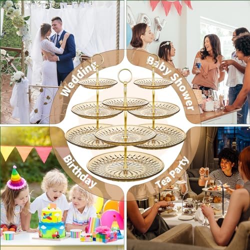 8 Pcs Acrylic Dessert Cupcake Stand 3 Tier, Clear Amber, Golden in Clear Amber, alternate view 5