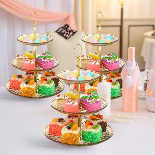 8 Pcs Acrylic Dessert Cupcake Stand 3 Tier, Clear Amber, Golden in Clear Amber, alternate view 6