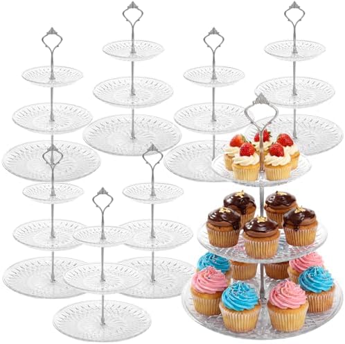 8 Pcs Acrylic Dessert Cupcake Stand 3 Tier, Clear Crown in Clear Crown