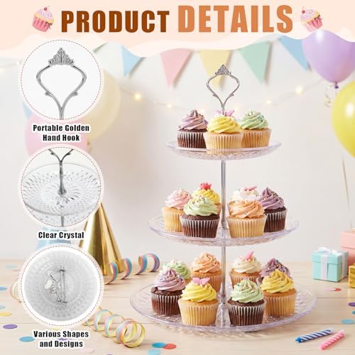 8 Pcs Acrylic Dessert Cupcake Stand 3 Tier, Clear Crown in Clear Crown, alternate view 4