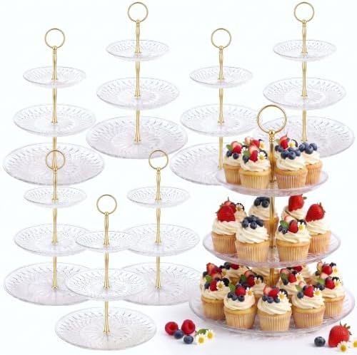 8 Pcs Acrylic Dessert Cupcake Stand 3 Tier, Clear, Golden in Clear