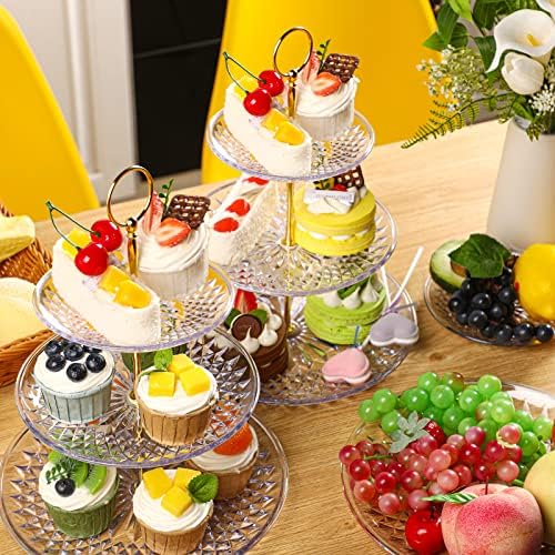 8 Pcs Acrylic Dessert Cupcake Stand 3 Tier, Clear, Golden in Clear, alternate view 2