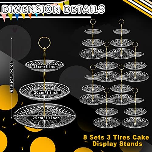 8 Pcs Acrylic Dessert Cupcake Stand 3 Tier, Clear, Golden in Clear, alternate view 4