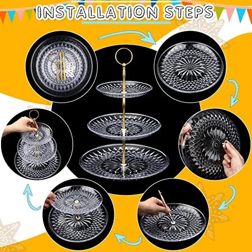 8 Pcs Acrylic Dessert Cupcake Stand 3 Tier, Clear, Golden in Clear, alternate view 5