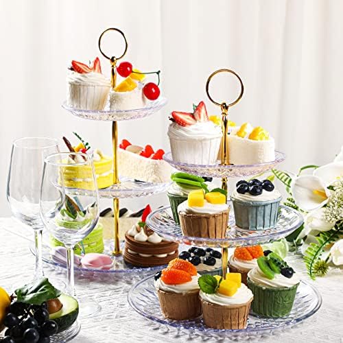 8 Pcs Acrylic Dessert Cupcake Stand 3 Tier, Clear, Golden in Clear, alternate view 6