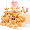 8 Pcs Bamboo Buffet Risers and Stands for Food, 4''-8.8'' in Bamboo
