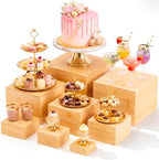 8 Pcs Bamboo Buffet Risers and Stands for Food, 4''-8.8'' in Bamboo