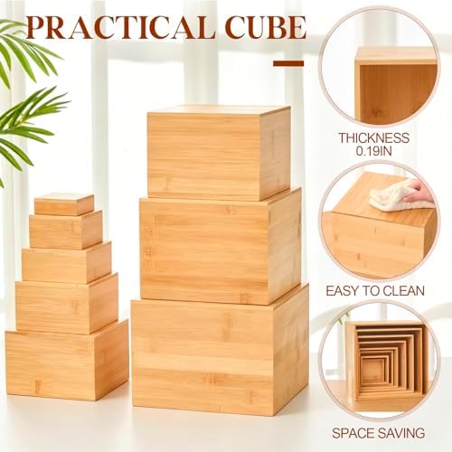 8 Pcs Bamboo Buffet Risers and Stands for Food, 4''-8.8'' in Bamboo, alternate view 4
