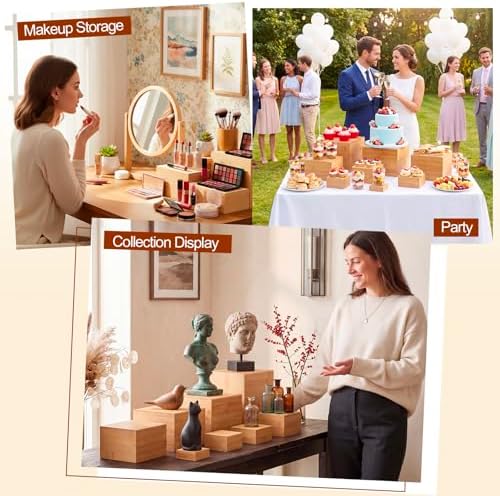 8 Pcs Bamboo Buffet Risers and Stands for Food, 4''-8.8'' in Bamboo, alternate view 5
