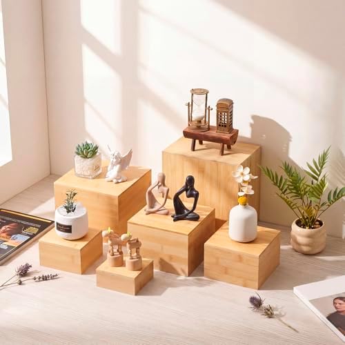 8 Pcs Bamboo Buffet Risers and Stands for Food, 4''-8.8'' in Bamboo, alternate view 6