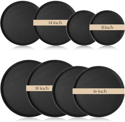 8 Pcs Bar Service Tray Round Plastic Non Slip,11", 14", 16", 18"