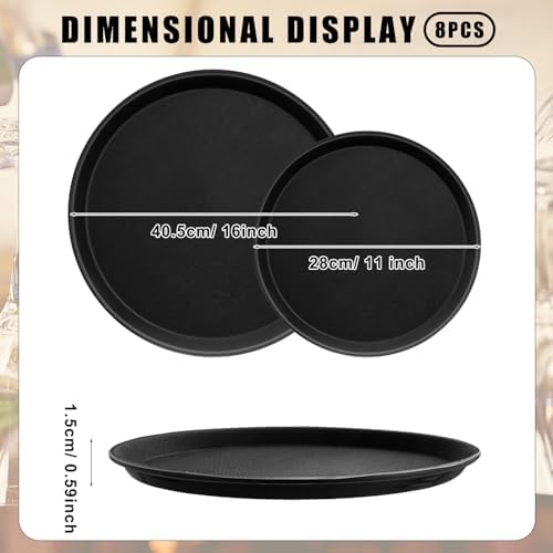 8 Pcs Bar Service Tray Round Plastic Non Slip,11", 16", alternate view 3