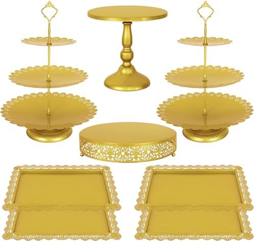 8 Pcs Cake Stand Gold Metal Dessert Table Display Set, 3-Tier Cupcake Stand, Cake Display Tower and Cookie Tray