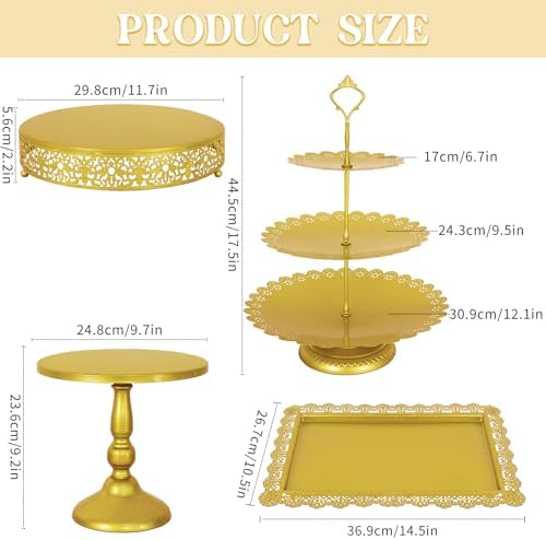 8 Pcs Cake Stand Gold Metal Dessert Table Display Set, 3-Tier Cupcake Stand, Cake Display Tower and Cookie Tray, alternate