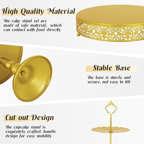 8 Pcs Cake Stand Gold Metal Dessert Table Display Set, 3-Tier Cupcake Stand, Cake Display Tower and Cookie Tray, alternate