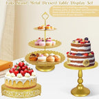 8 Pcs Cake Stand Gold Metal Dessert Table Display Set, 3-Tier Cupcake Stand, Cake Display Tower and Cookie Tray, alternate