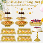 8 Pcs Cake Stand Gold Metal Dessert Table Display Set, 3-Tier Cupcake Stand, Cake Display Tower and Cookie Tray, alternate