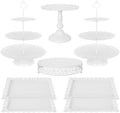 8 Pcs Cake Stand White Metal Dessert Table Display Set, 3-Tier Cupcake Stand, Cake Display Tower and Cookie Tray