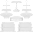 8 Pcs Cake Stand White Metal Dessert Table Display Set, 3-Tier Cupcake Stand, Cake Display Tower and Cookie Tray